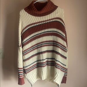 Stevie Hender Cowl Neck Sweater - Cream and Brown